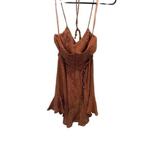 Indikah Women's Brown Shanghai Strap Floral Fit & Flare Mini Dress Size XS